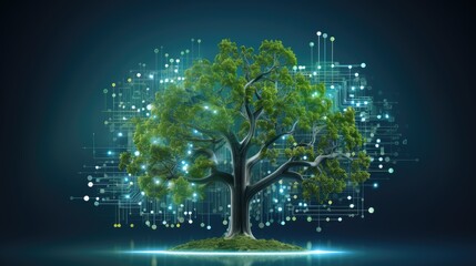 Poster - a tree with a circuit board in the background, an image of a tree with a circuit board in the backgr