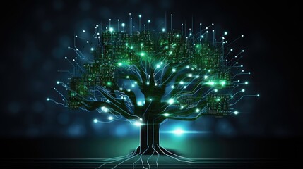 Poster - a tree with a circuit board in the background, an image of a tree with a circuit board in the backgr