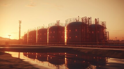 Wall Mural - A photo of a bioenergy plant with fuel storage tanks.