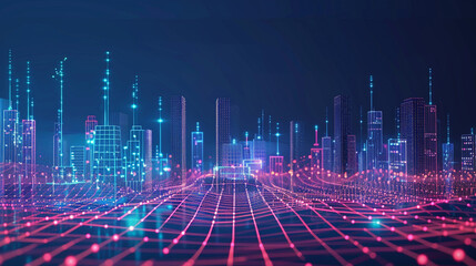 smart city and abstract dot point connect with gradient line and aesthetic intricate wave line desig