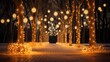 © SaroStock - a snowy night with a row of street lights, On a night dusted with snow, there stood a line of streetlights.