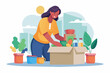 © ArtfuIInfusion769 - Faceless woman packing food as donations. Humanitarian aid organization. Grocery for needy and poor people. Preparing boxes for charity, flat illustration