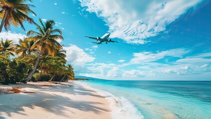 Wall Mural - Plane Approaching Exotic Island