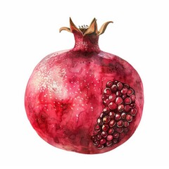 Wall Mural - Ultra realistic watercolor style illustration of pomegranate, high detailed, close up, isolated on white