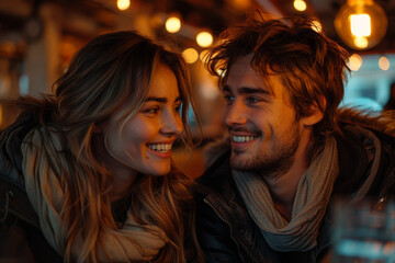 Poster - Partners sharing inside jokes and laughter during a casual evening at home. Concept of humor and connection. Generative Ai.