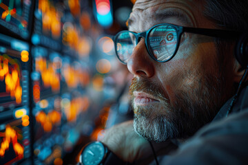 Poster - Stock market traders reacting with panic and anxiety as they watch plummeting prices on monitors. Concept of market volatility and investor fear. Generative Ai.