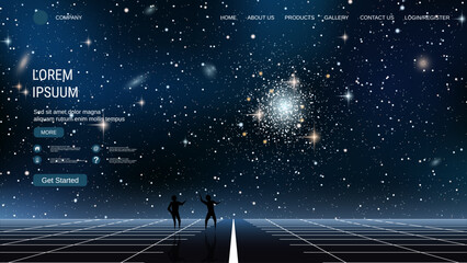 Wall Mural - modern trendy landing page vector design template. deep space background