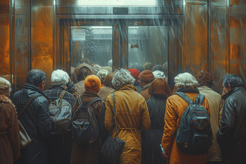 Aufkleber - investors withdrawing funds from failing banks during a financial panic. concept of bank runs and fi