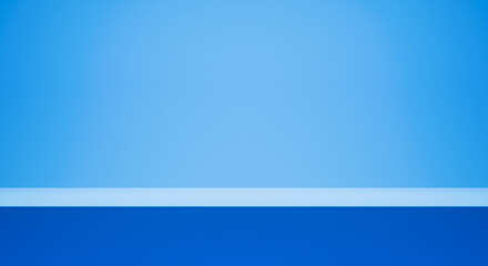 Poster - Blue empty bright background copy space. festive and advertising background - best place for your text and design, product placement show room. blue color minimalism backdrop with spotlight gradient