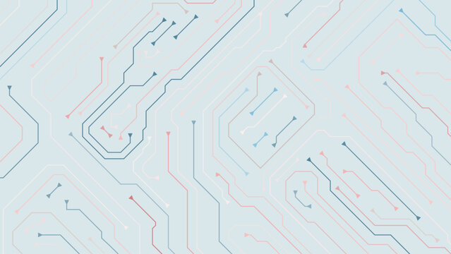 Circuit board, technical background, chip pattern, motherboard, Artificial Intelligence concept. Light blue, pastel colors. Computer electronic horizontal backdrop. Flat vector illustration eps 10
