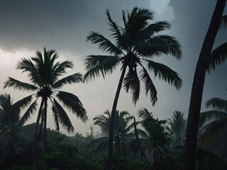 Wall Mural - Tropical Tempest, Palm Trees Swirling in Hurricane Winds