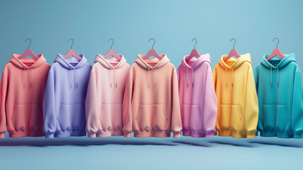 Wall Mural - A row of colorful hoodies hanging on a rack