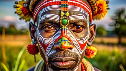 african tribe man with traditional mask on his face