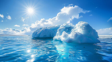 Aufkleber - Majestic iceberg floating in a tranquil, icy blue arctic sea under the bright sun