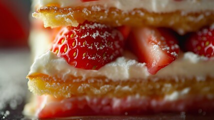 Poster - Close up Image Highlighting the Textured Layers in a Strawberry Shortcake