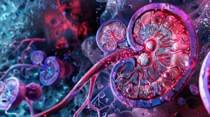 Wall Mural - The Glomerulus of kidney disease that show Polycystic cysts and stones with creatinine Peritoneal dialysis or hemodialysis for renal transplant