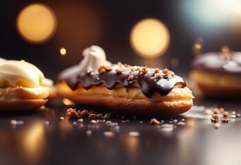 Wall Mural - delicious eclairs with cream, copy space for text, above view
