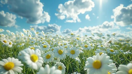 Wall Mural - Natural beauty of a field of daisies under a bright sky