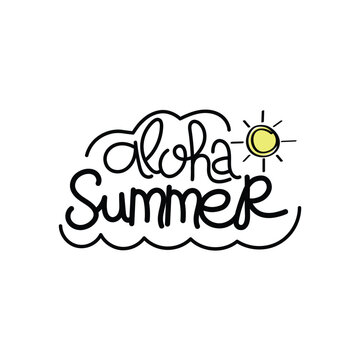 Hand Drawn Aloha Summer Calligraphy Text Vector Design.