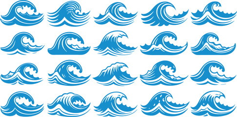 set of waves vector illustration. Blue Waves Set., Sea wave icon 