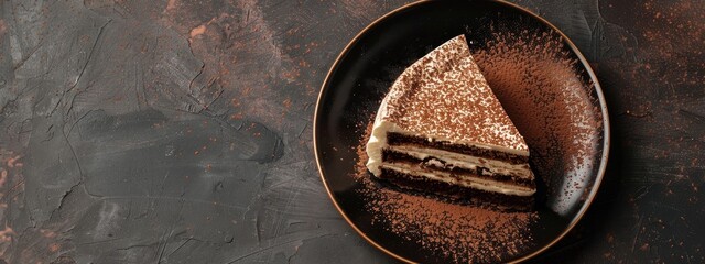 Wall Mural - a piece of tiramisu on a plate close-up. Selective focus