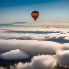 Wall Mural - Balloon ride in sky over clouds. Tourism, travel attraction and adventure.