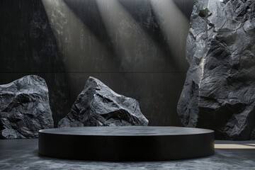 Wall Mural - A black stone pedestal with a round base