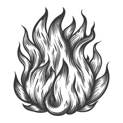 Wall Mural - fire flame full with engraving style black color only