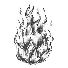 Wall Mural - fire flame full with engraving style black color only