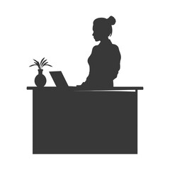 Wall Mural - silhouette receptionist in action full body black color only