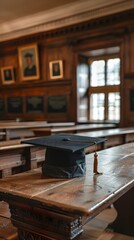 Wall Mural - Judicial Bench with Graduation Cap Symbolizing the Pursuit of Justice