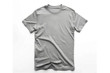 a mockup of a plain classic heather grey t-shirt on a solid white background