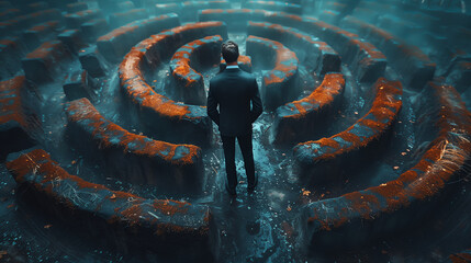 Businessman in a middle of a maze