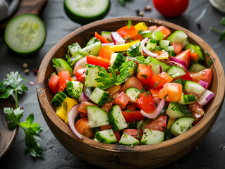 Wall Mural - rich salad with mixed vegetables in a ceramic pot