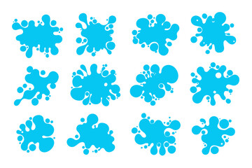 Poster - Liquid shapes, frames with uneven wavy edge set, collection. Water, fluid, paint, milk puddle, stain, rounded blot with splashes, drops, blobs, droplets. Design elements, backgrounds.