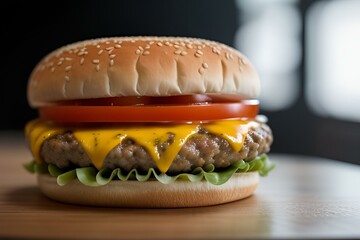 closeup of a cheeseburger