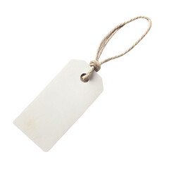 Single white blank tag with tied thread Isolated on transparent background