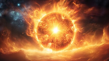 Fiery sun exploding with intense heat in space during a solar flare.