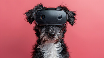 illustration of black and white dog with virtual reality glasses 