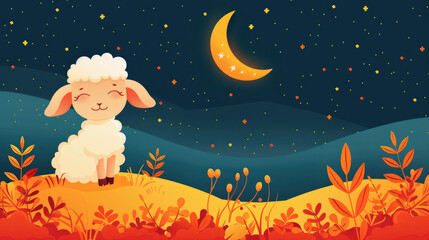 Wall Mural - Eid Al-Adha background, mosque and sheep background with copy space.