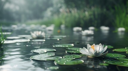 Wall Mural - Fresh view of a serene pond with water lilies