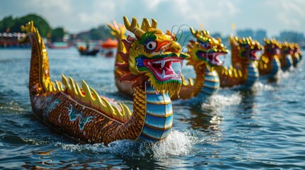 Wall Mural - Waterborne jubilee: dragon boat festival - the age-old customs, spirited competitions, and community camaraderie surrounding this time-honored event steeped in legend and lore.