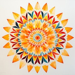 Wall Mural - Vibrant mandala art in shades of orange, yellow, and blue bursting in symmetrical formation. Perfect for decor and design inspiration.