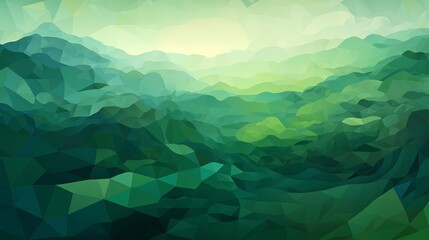 Wall Mural - Green mosaic, fragmented shapes, gradient transitions, artistic landscape, abstract design