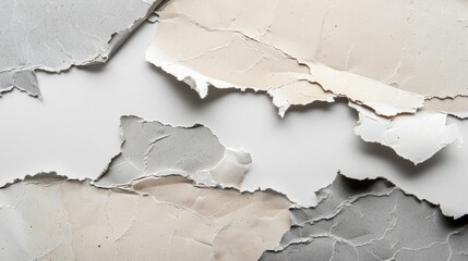 Wall Mural - Collection of torn gray and beige papers on a white backdrop