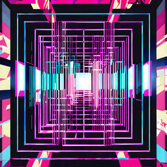 Wall Mural - futuristic neon tunnel with infinite depth in pink and cyan abstract art