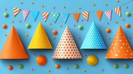 Fototapete - abstract cheerful background design featuring geometric shapes with text space in the middle in isolated colorful background, businsess or birthday background 