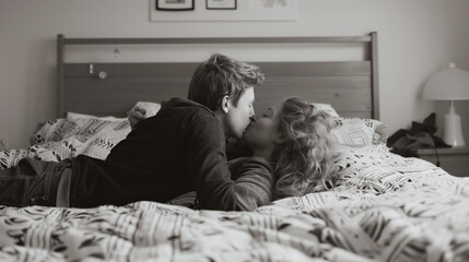 Poster - young couple kissing on the bed in love