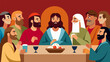 © Justlight - A moving portrayal of the last supper with actors bringing to life the relationships and emotions of Jesus and his disciples.. Vector illustration