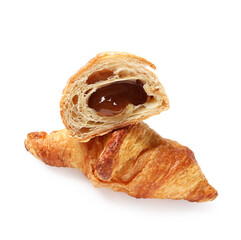 Poster - Sweet croissants with jam on white background